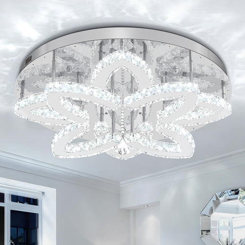 Dia 24" Modern Crystal Chandeliers Silver Chandelier LED Flush Mount Ceiling Light for Living Room Dining Room Bedroom Foyer Entryway LED Dimmable 2700-6000K