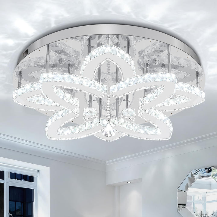Dia 24" Modern Crystal Chandeliers Silver Chandelier LED Flush Mount Ceiling Light for Living Room Dining Room Bedroom Foyer Entryway LED Dimmable 2700-6000K