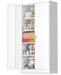 71 Metal Storage Cabinet With Pegboard, Locking Garage Cabinets With Adjustable Shelves
