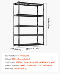 Storage Shelves 5 Tier Adjustable Heavy Duty Garage Shelving Units 3000 Lbs