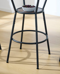 Round Bar Table And Stool Set With Shelf, Upholstered Stool With Backrest, Rustic Brown