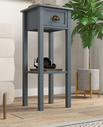2-Tier Side Tables Set of 2 with Drawer and Shelf, 2 Pieces End Tables for Living Room and Hallway, Gray
