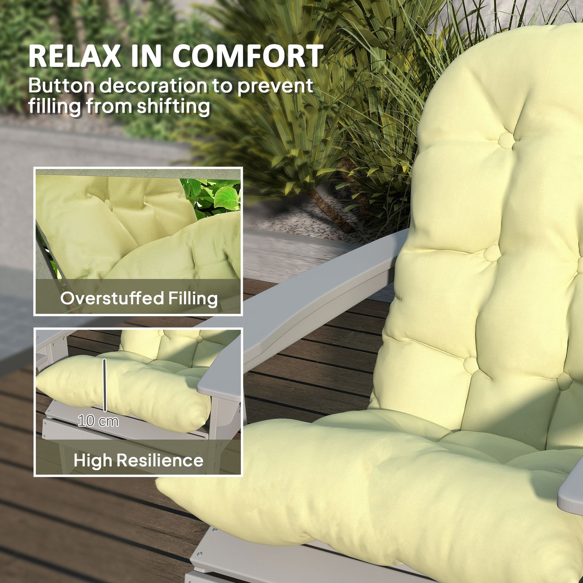 Adirondack Chair Cushions Set Of 2, Tufted High Back Patio Non-Slip Cushions For Adirondack Chairs, Beige