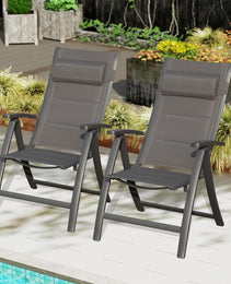 Patio Folding Chairs Set Of 2,Padded Textilene Fabric Seat