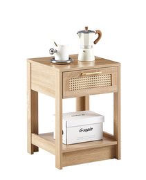 15.75  Rattan End Table With  Drawer, Modern Nightstand, Side Table For Living Room, Bedroom,natural