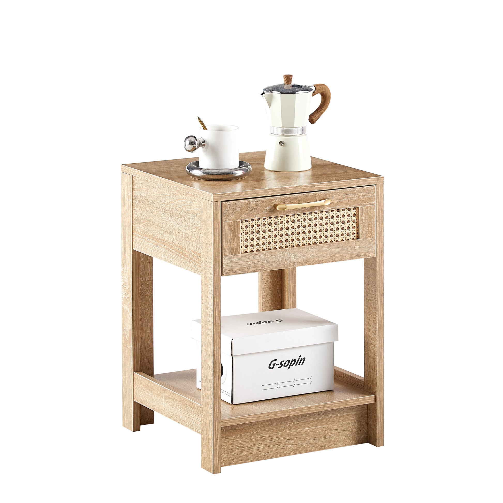 15.75  Rattan End Table With  Drawer, Modern Nightstand, Side Table For Living Room, Bedroom,natural