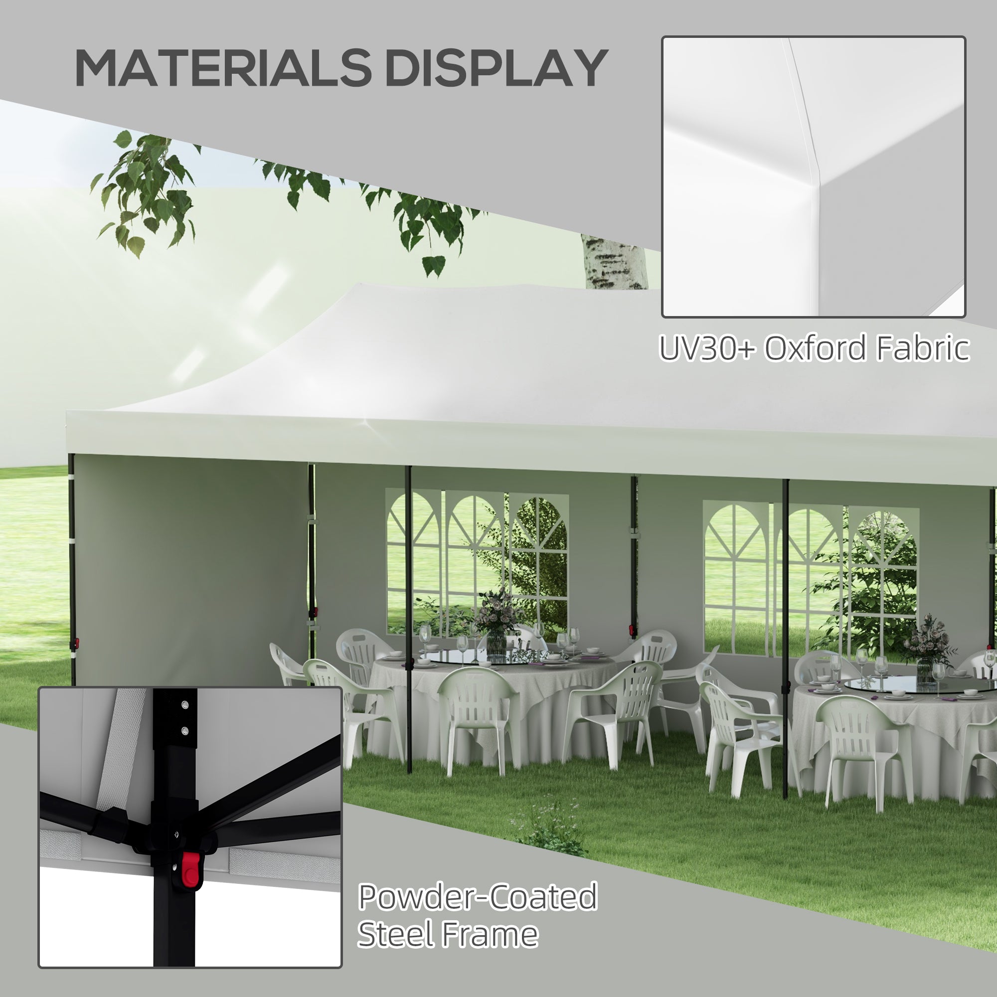 9.5' x 28' Pop Up Canopy Tent, Instant Tent for Parties, Height Adjustable, with Carry Bag and Sand Bags