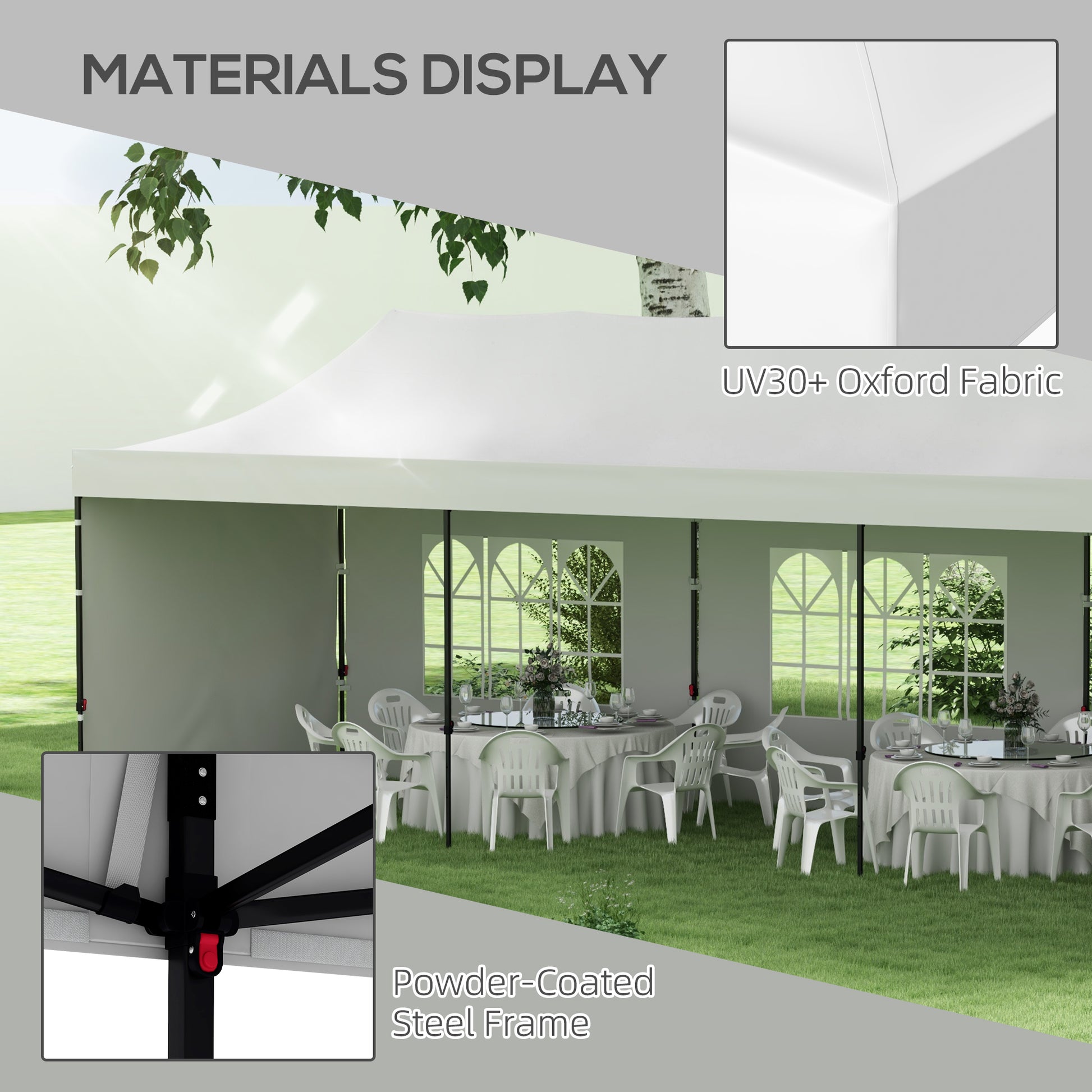 9.5' x 28' Pop Up Canopy Tent, Instant Tent for Parties, Height Adjustable, with Carry Bag and Sand Bags