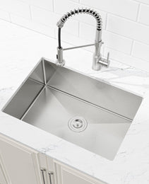 Stainless Steel Kitchen Sink, Single Bowl, Undermount Handmade Sink In Brushed Nickel, With US Standard Drain And Hook, LS-SSBR06