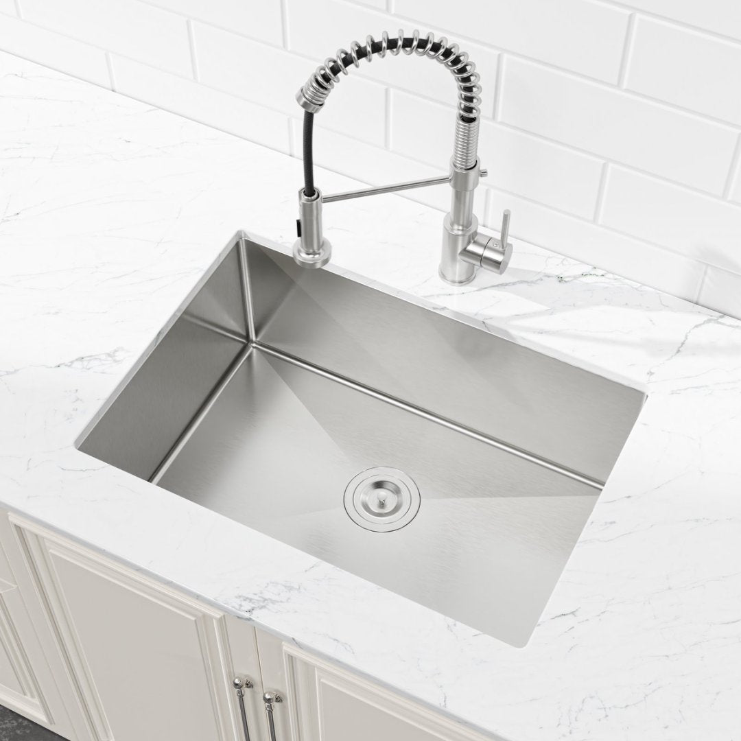 Stainless Steel Kitchen Sink, Single Bowl, Undermount Handmade Sink In Brushed Nickel, With US Standard Drain And Hook, LS-SSBR06