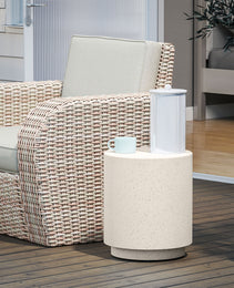 Lightweight Accent Table with Concrete Finish Round Side Table, Light Yellow