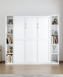 Queen Murphy Bed, 89.7-inch Foldable Wall Bed, With Storage Cabinet, With Hardware Bed Frame And Solid Wood Support Strips, Hidden Bed Frame, Suitable For Bedrooms, Guest Rooms, White