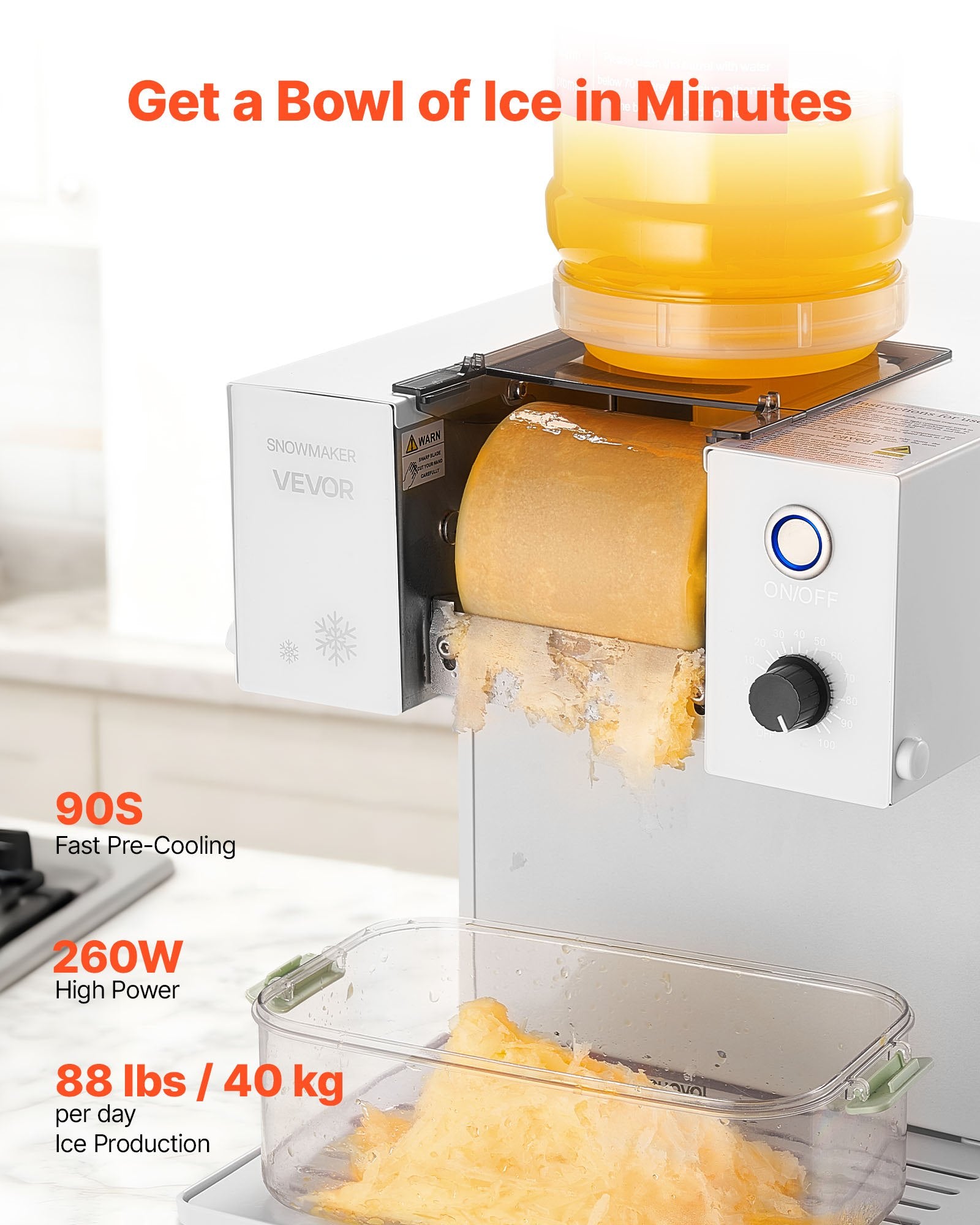 Snowflake Ice Machine, 88LBS/24H Snowflake Ice Maker, Ice-Shaver Machine With Stainless Steel Blade, Electric Snow Cone Maker With 0.48 Gal Tank, 90S Fast Pre-Cooling, For Home & Small Gathering