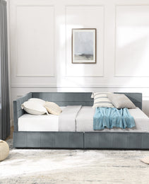 Full Size Storage Upholstered Tufted Bed Frame, Sofa Bed Frame With Comfortable Backrest And Armrests, Full Size Bed For Bedroom, Living Room,Velvet, GREY 80.5x59x29.5