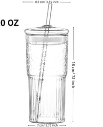 20 Oz 2-pack Purple Glass Straw Cup With Vertical Pattern Cup And Lid, High Borosilicate Heat-resistant Glass Cup For Juice, Milk And Cold Drinks