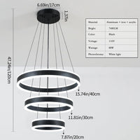 Modern LED Chandeliers Adjustable Hanging Black Pendant Light Fixture 3 Ring Flush Mount Chandeliers for Bedroom,Kitchen,Island Cafe
