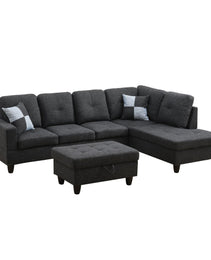 Pickup Only--Black Grey Linen 3-Piece Couch Living Room Sofa Set