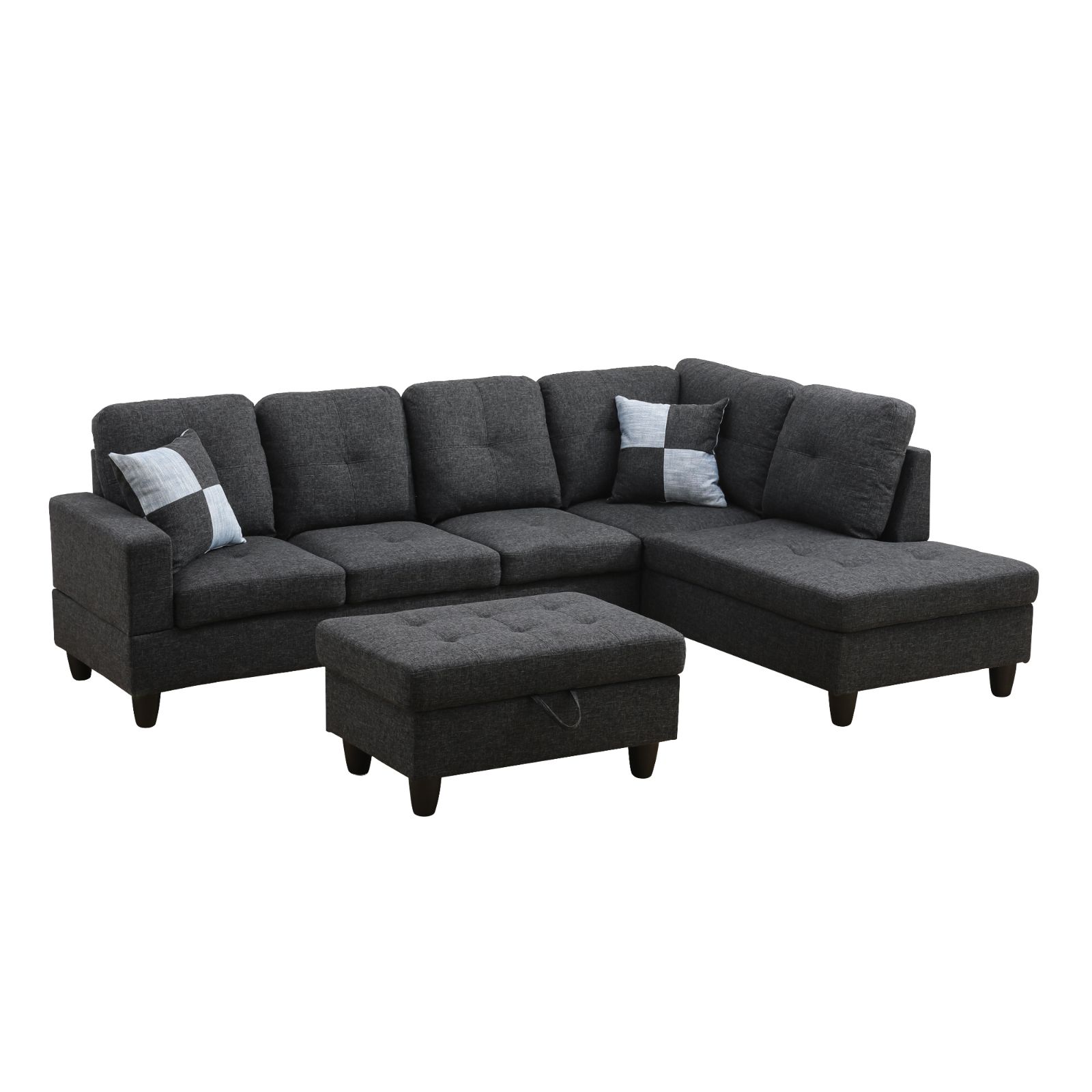 Pickup Only--Black Grey Linen 3-Piece Couch Living Room Sofa Set