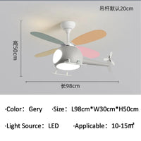 Blue Pink Airplane Children's Room Ceiling Fan Lamp Modern Colorful Helicopter Kids Bedroom Chandelier Cartoon Ceiling Light LED