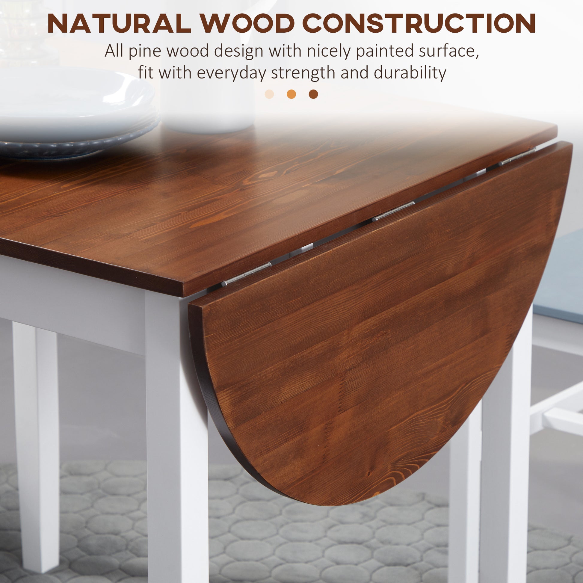55" Wood Kitchen Table, Drop Leaf Tables for Small Spaces, Brown