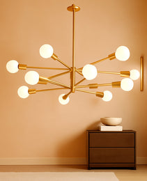 Height Adjustable Brushed Gold 12 Light Chandeliers