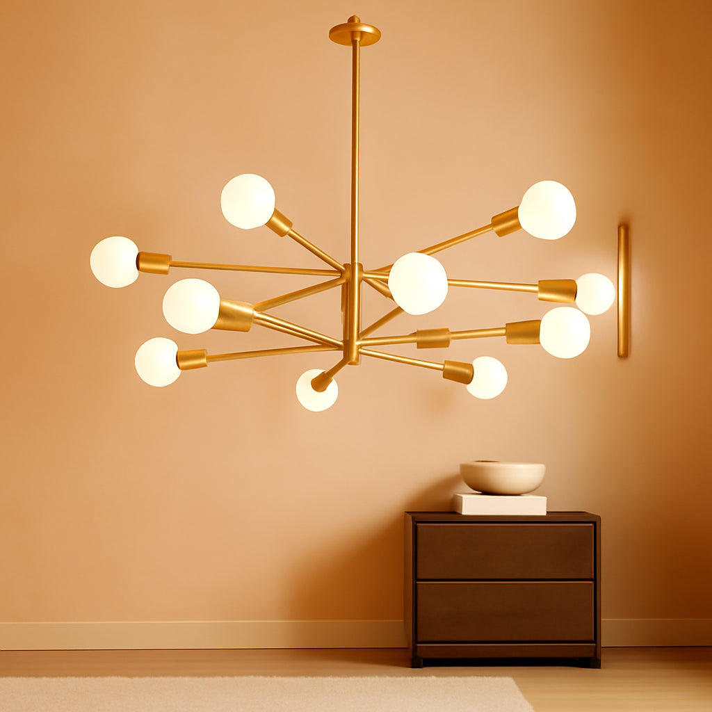 Height Adjustable Brushed Gold 12 Light Chandeliers