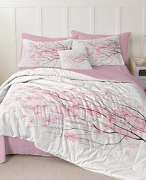 Cherry Blossom Pattern Comforter Set 8PCS Twin Size Soft Bedding Set,1 Comforter,1 Pilow Cover,1 Flat Sheet,1 Fitted Sheet,4 Cushion Cover