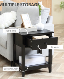 End Table, 2-tier Side Table with Drawer and Storage Shelf, Modern Sofa Side Table for Living Room, Black