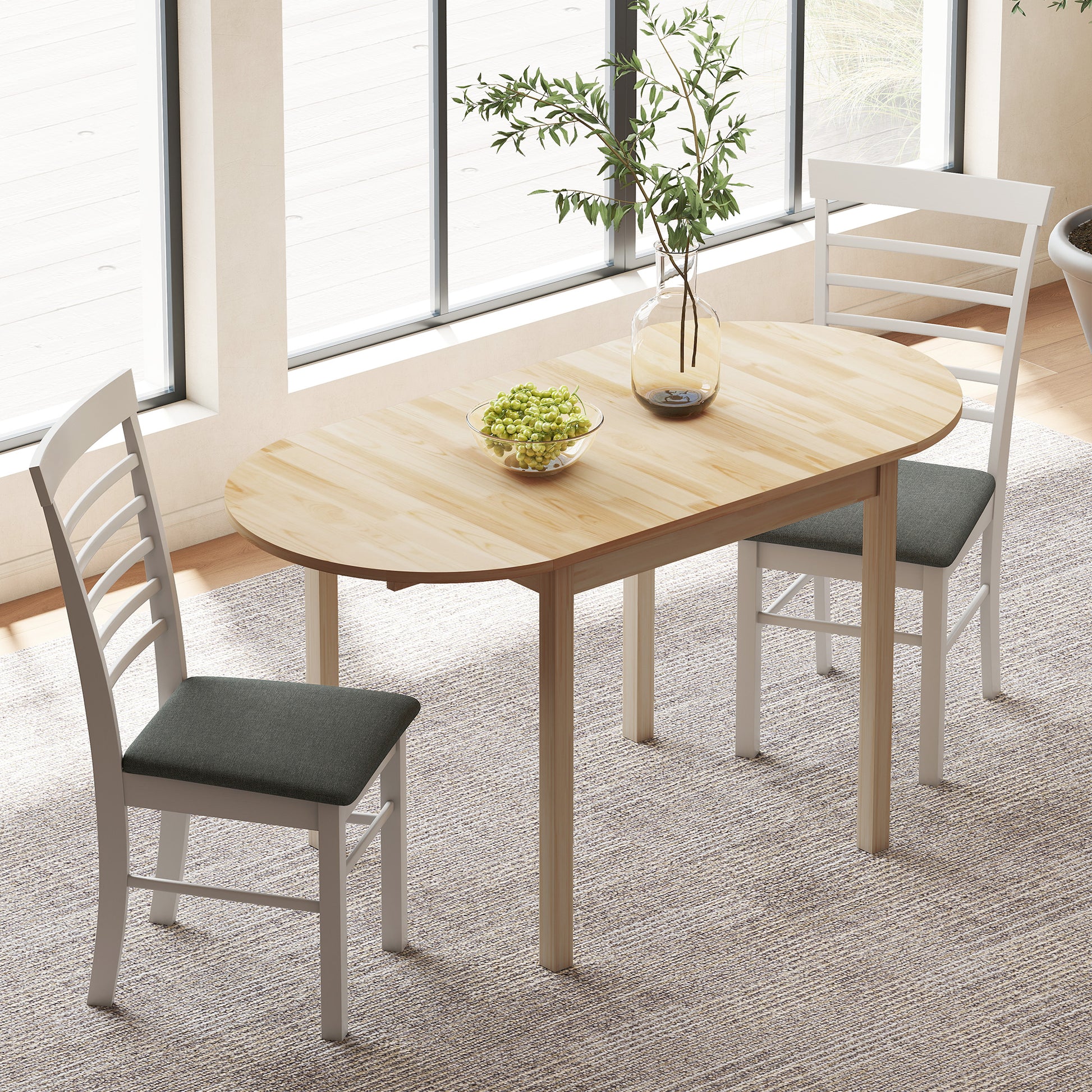 55" Wood Kitchen Table, Drop Leaf Tables For Small Spaces, Natural