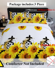 3 Pieces Black And White Background Sunflower Duvet Cover Set Yellow Flower Polyester Bedding Set For Adults Bedroom Decor Twin Full Queen King Size