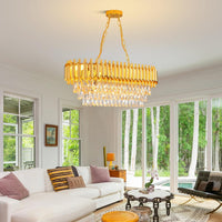 Modern Crystal Chandeliers for Dining Room 8-Light Rectangular Gold Crystal Chandelier Living Room Oval Contemporary Pendant Light Fixture for Kitchen Island Bar Restaurant L32