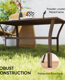 Outdoor Coffee Table with Slatted Tabletop, All-Weather Rectangle Metal Patio Coffee Table for Garden, Brown