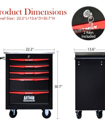 5 Drawers Multifunctional Tool Cart With Wheels,Metal Rolling Tool Cart Storage For Garage Workshop Warehouse Repair Shop--With Stainless Steel Roof- BLACK RED