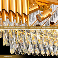 Modern Crystal Chandeliers for Dining Room 8-Light Rectangular Gold Crystal Chandelier Living Room Oval Contemporary Pendant Light Fixture for Kitchen Island Bar Restaurant L32