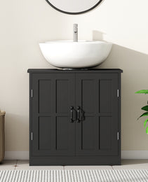 Bathroom Sink Cabinet, Pedestal Sink Cabinet With Adjustable Shelf, Black