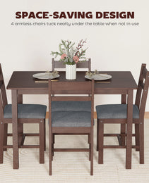 5-Piece Solid Wood Dining Table Set for 4, Farmhouse Kitchen Table with Upholstered Chairs for Dining Room, Walnut
