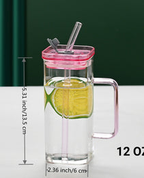 1 Pcs Green Glass Straw Cup, 6 Colors Square Glass Cup With Straw And Lid, High Borosilicate Glass Cup, Milk Cup, Juice Cup, Cold Drink Cup, Coffee Cup, Tea Cup, Office Cup, Gift Cup