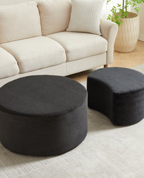 Nesting Coffee Table Set Of 2,Upholstered Round Coffee Tables Set Of 2 For Living Room, Modern Foam Round Coffee Table Side Table End Table Ottoman, No Assembly