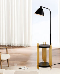 Luxury Shelves Floor Lamp For Living Room With Metal Lampshade, Standing Lamp Tall Industrial Floor Lamp Reading For Bedroom, Office E26 No Included Bulb -Matte Gold Matte Black