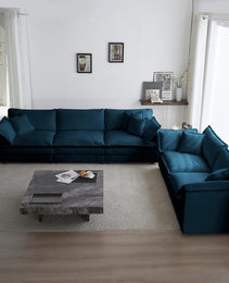 Sofa Set Of 2 Chenille Couch, 2-3 Seater Sofa Set Deep Seat Sofa, Modern Sofa Set For Living Room, Blue Chenille