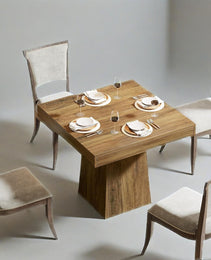 Square Dining Table For 4, 31.5-Inch Small Kitchen Table With Sturdy Pedestal Base, Farmhouse Dinner Table
