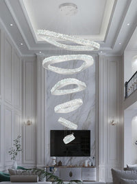 Modern Crystal Chandeliers for High Ceiling 6 Ring Chandelier LED Black Ceiling Lights Fixtures High Ceiling Chandelier for Foyer Staircase Living Room Dining Room 2700K-6000K