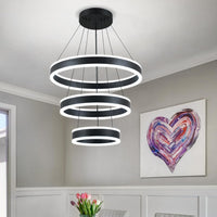 Modern LED Chandeliers Adjustable Hanging Black Pendant Light Fixture 3 Ring Flush Mount Chandeliers for Bedroom,Kitchen,Island Cafe