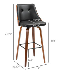 Bar Height Bar Stools, PU Leather Swivel Barstools With Footrest And Tufted Back, Set Of 2, Black