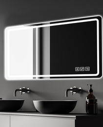 60X28 Inch LED Bathroom Mirror Vanity Mirrors With Front Lights Wall Mounted Anti-Fog Frameless Make Up Mirror With Light 5 Mm Silver Mirror Horizontal