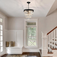 Black Crystal Chandeliers for Dining Room，4-Lights D12 Inch