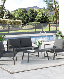 4 Piece Patio Furniture Set, Aluminum Conversation Set, Outdoor Garden Sofa Set With Armchairs, Loveseat, Center Coffee Table And Cushions, Dark Grey