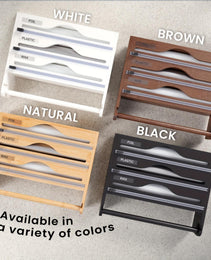 Bamboo Plastic Wrap Cutter With Paper Towel Holder Kitchen Wall-mounted Tinfoil Cutter With Three-grid Cutter And Paper Towel Storage Rack