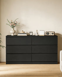6 Drawer Black Dresser, Modern Bedroom Dresser With Spacious Countertop, Wood Storage Cabinet With Concealed Handles & 6 Deep Drawers For Bedroom, Living Room, Entryway, 15.7 D X 47.2W X 30.9 H