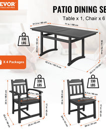 7 Pieces Patio Dining Set, Outdoor Rectangle Furniture Table And Chairs Set, All Weather Garden Furniture Table Sets, HIPS Patio Conversation Set, For Lawn, Deck, Backyard, Poolside, Black